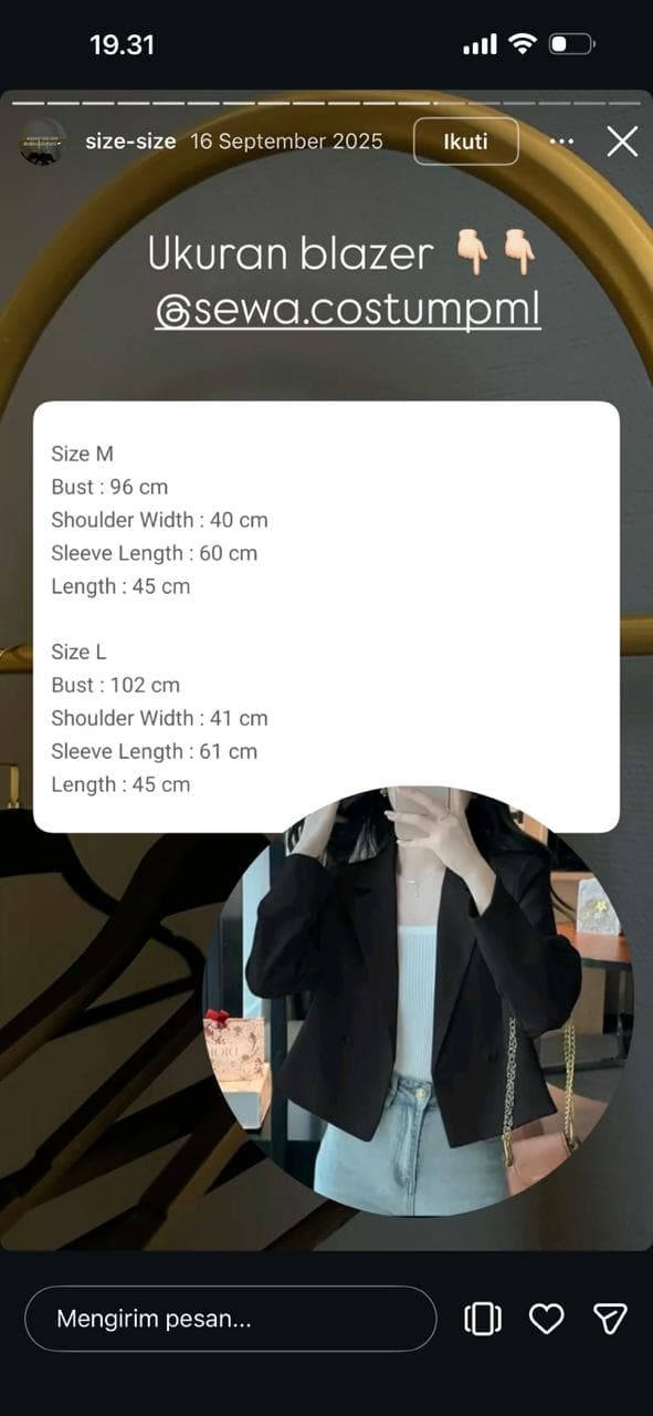 Panduan ukuran Blazer (M/L)