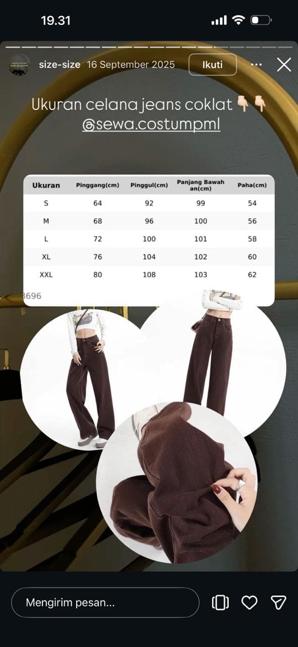 Panduan ukuran Celana Jeans Coklat