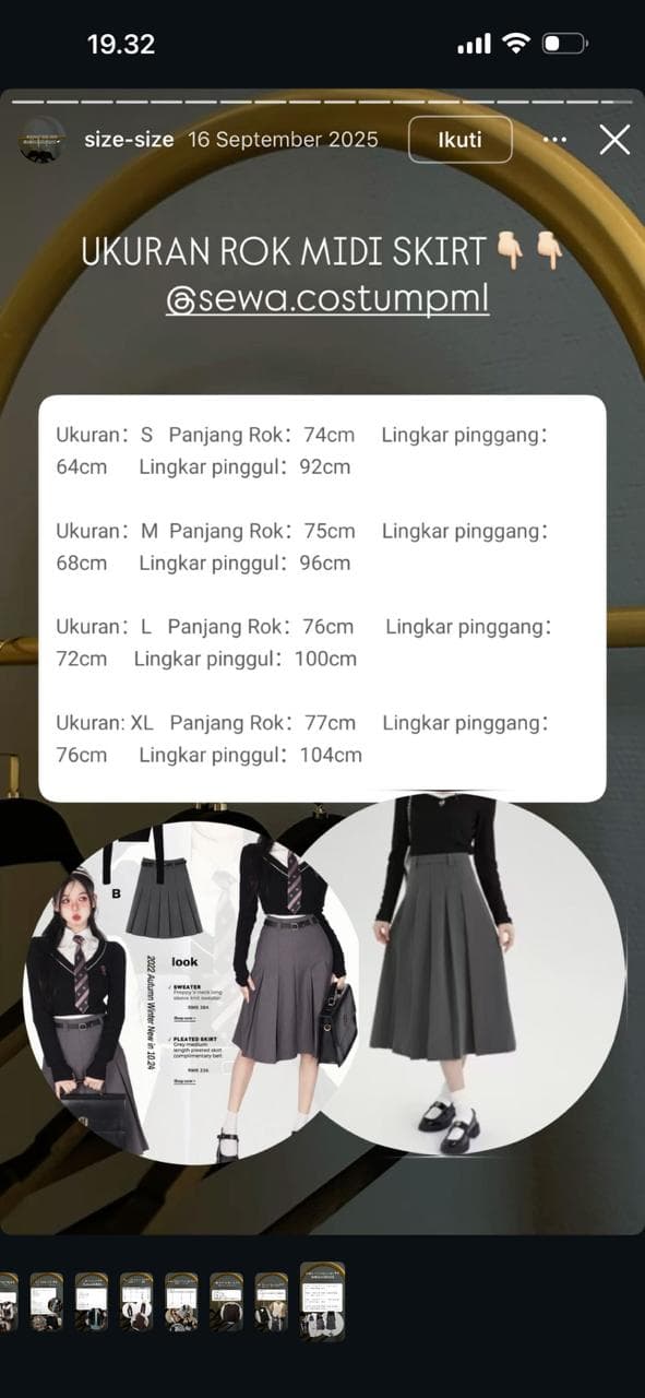 Panduan ukuran Rok Midi Skirt