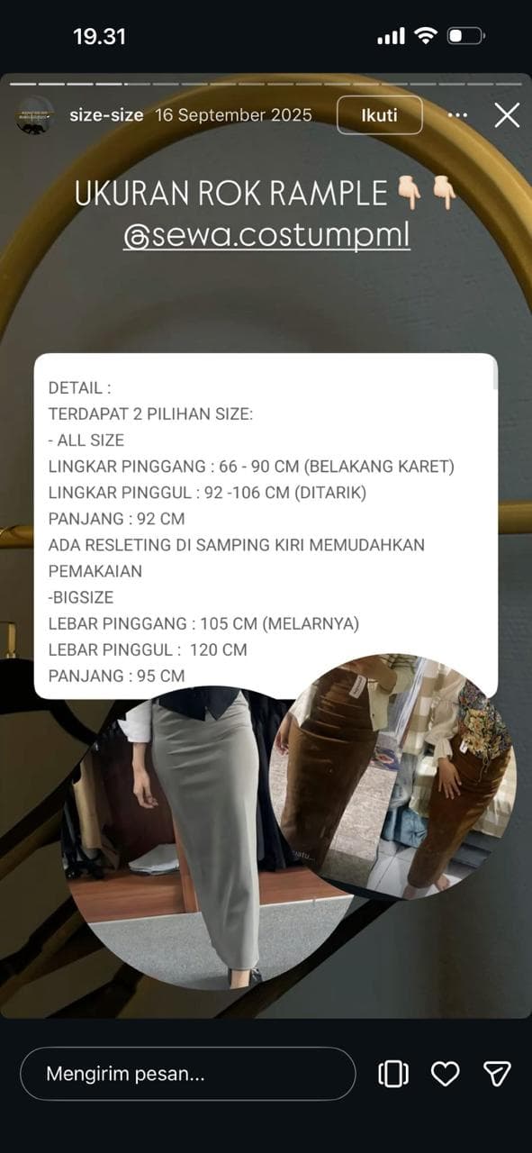 Panduan ukuran Rok Rample