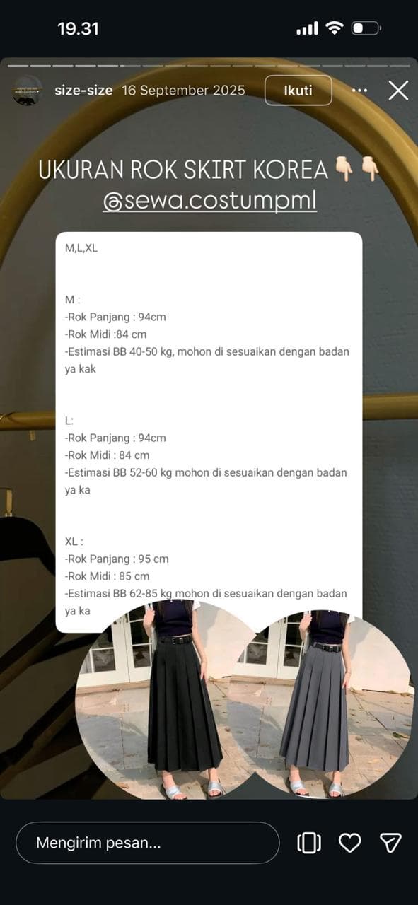 Panduan ukuran Rok Skirt Korea