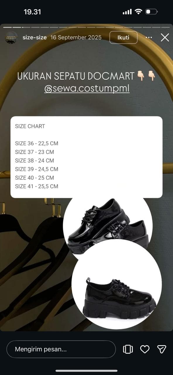 Panduan ukuran Sepatu Docmart