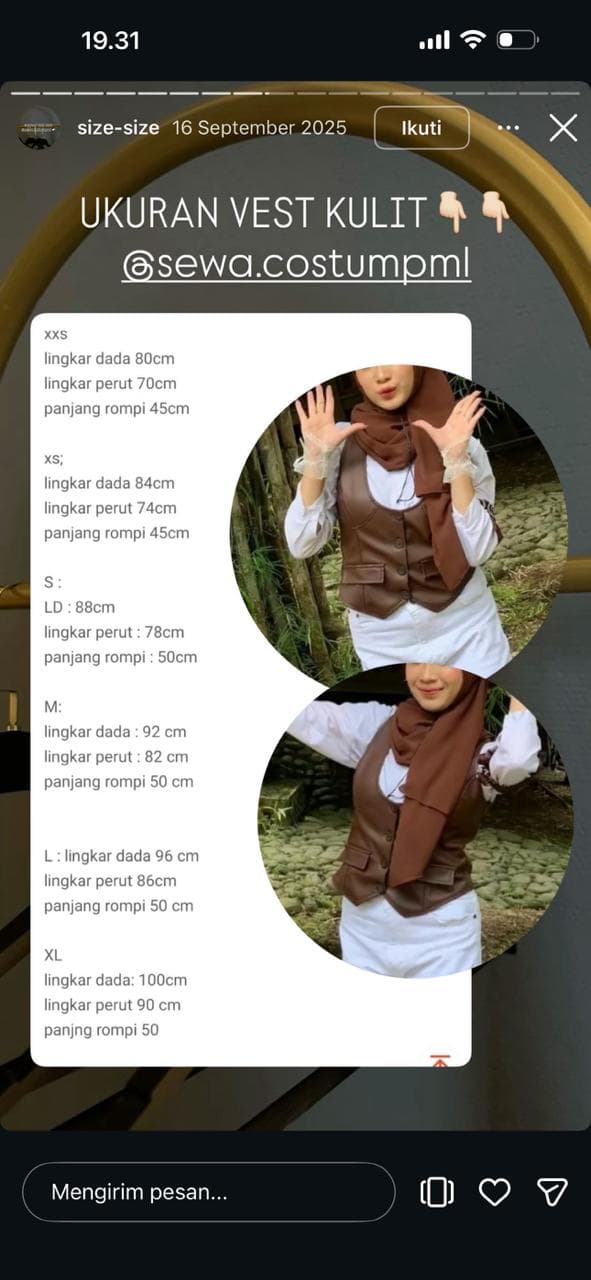 Panduan ukuran Vest Kulit