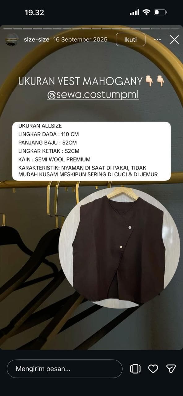 Panduan ukuran Vest Mahogany