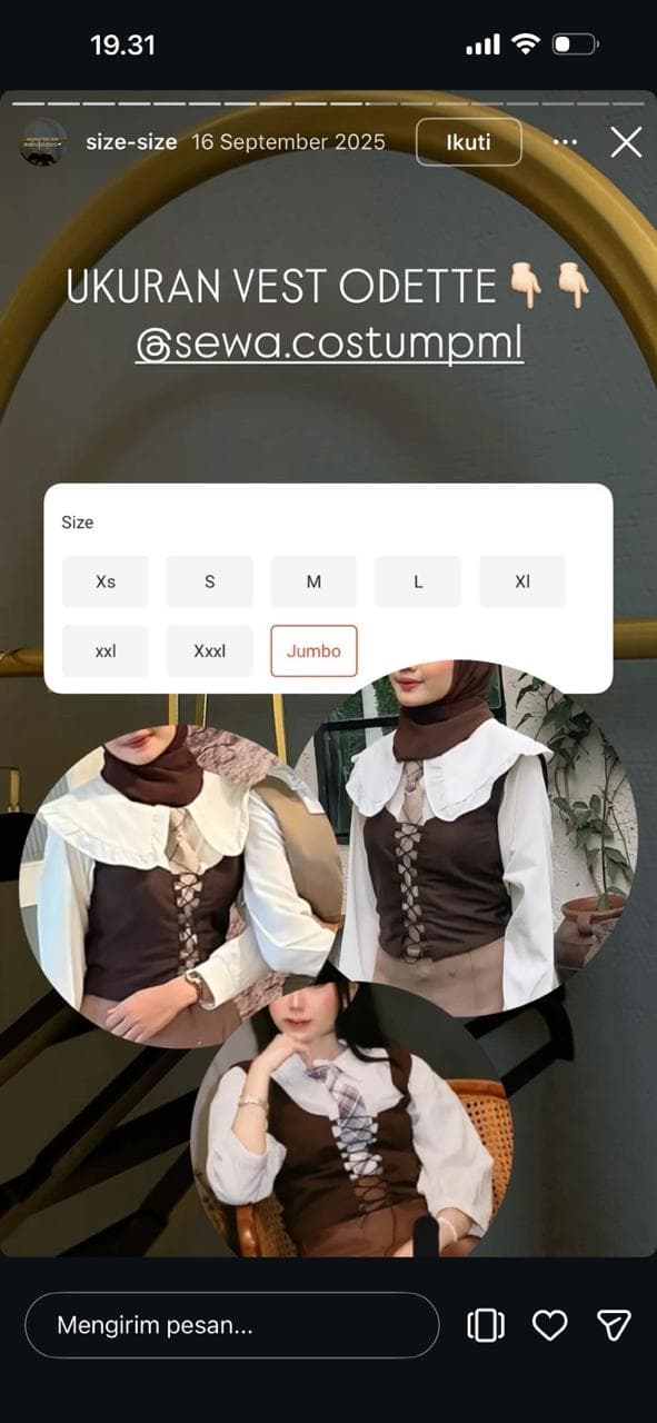 Panduan ukuran Vest Odette