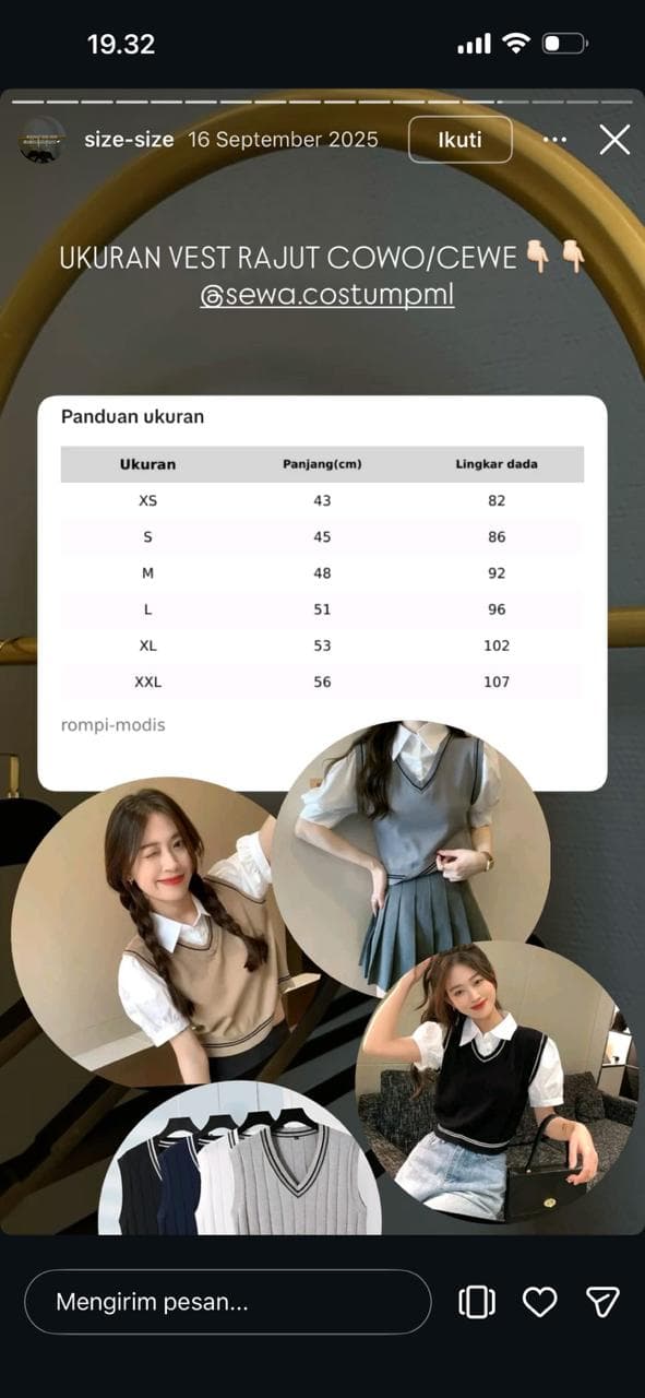 Panduan ukuran Vest Rajut (Cowo/Cewe)